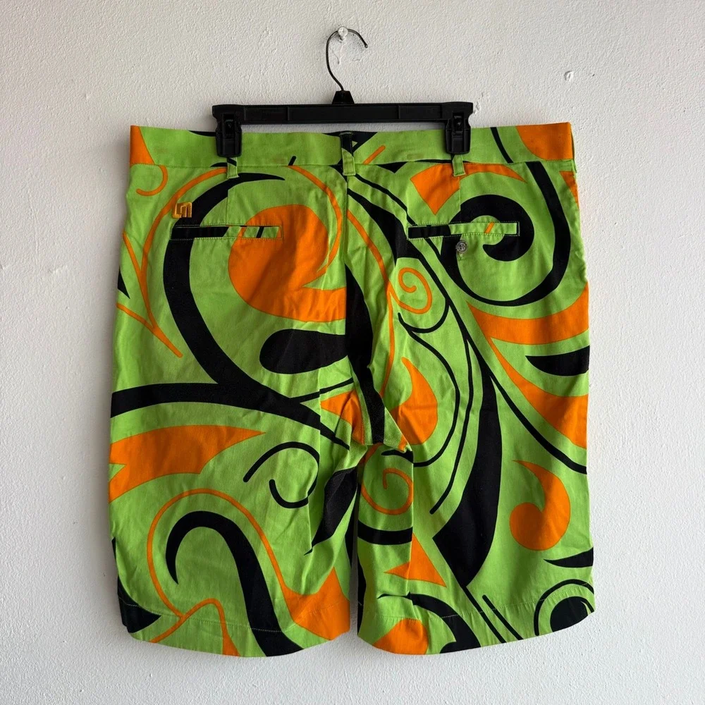 Loudmouth Golf Mens Shorts Size 40 Lime Green Orange Psychedelic Swirl Pattern